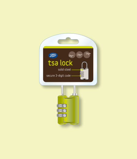 Packaging Boots Travel Basics TSA Lock