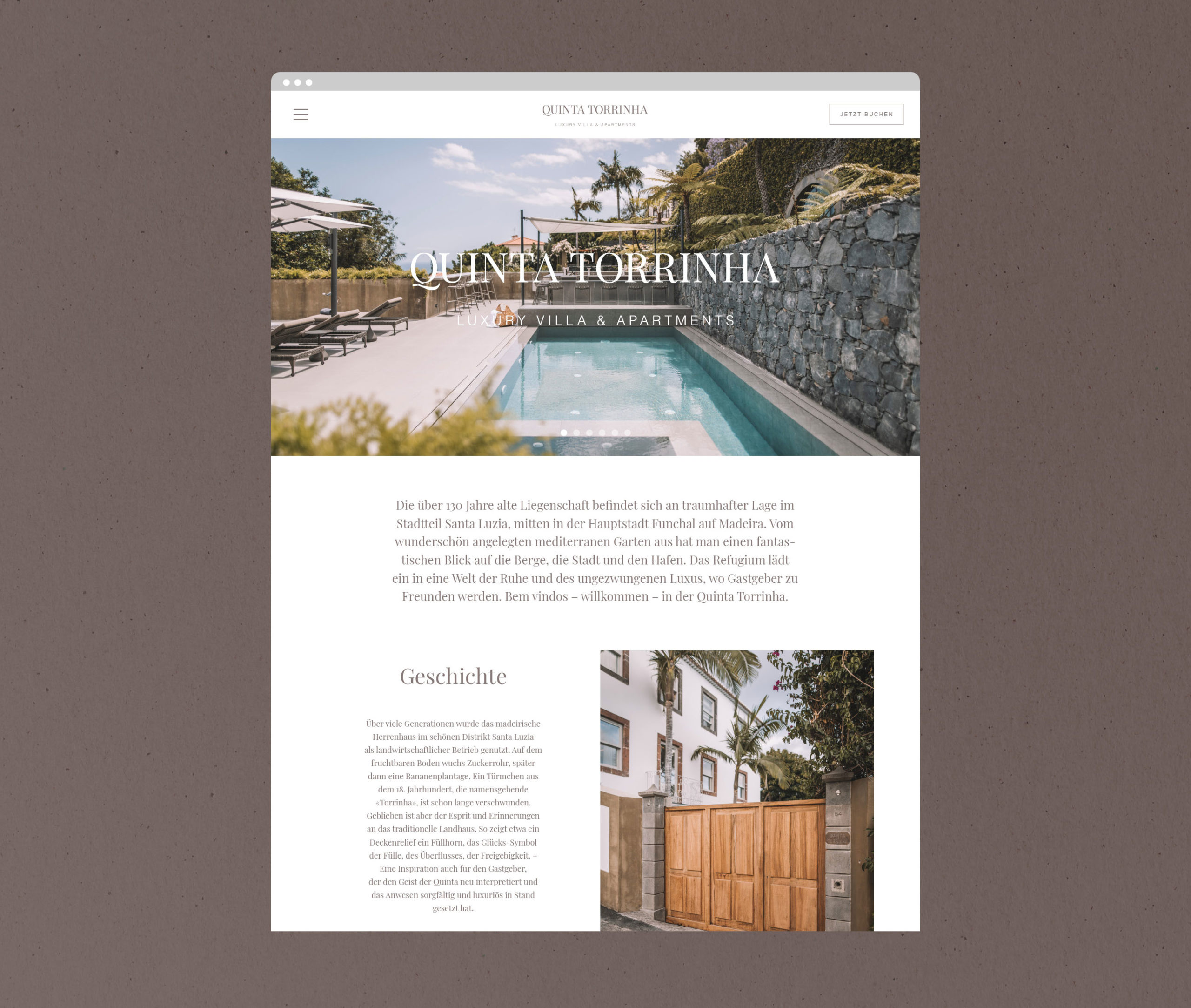 Website Layout für Quinta Torrinha