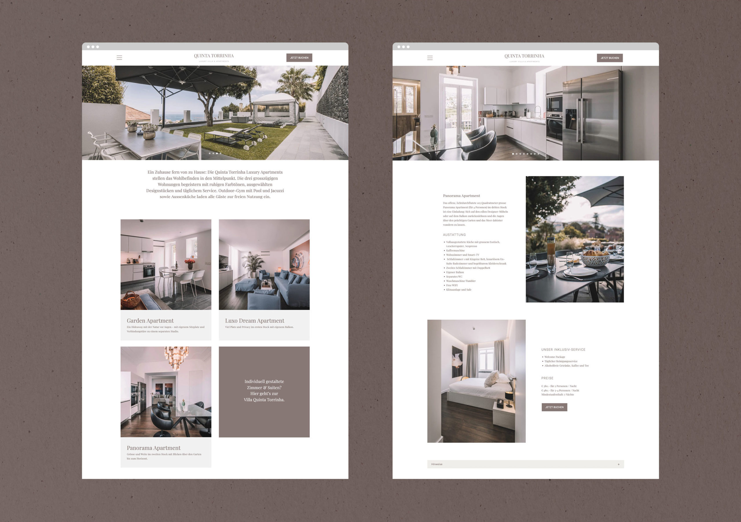 Layout für Website Quinta Torrinha